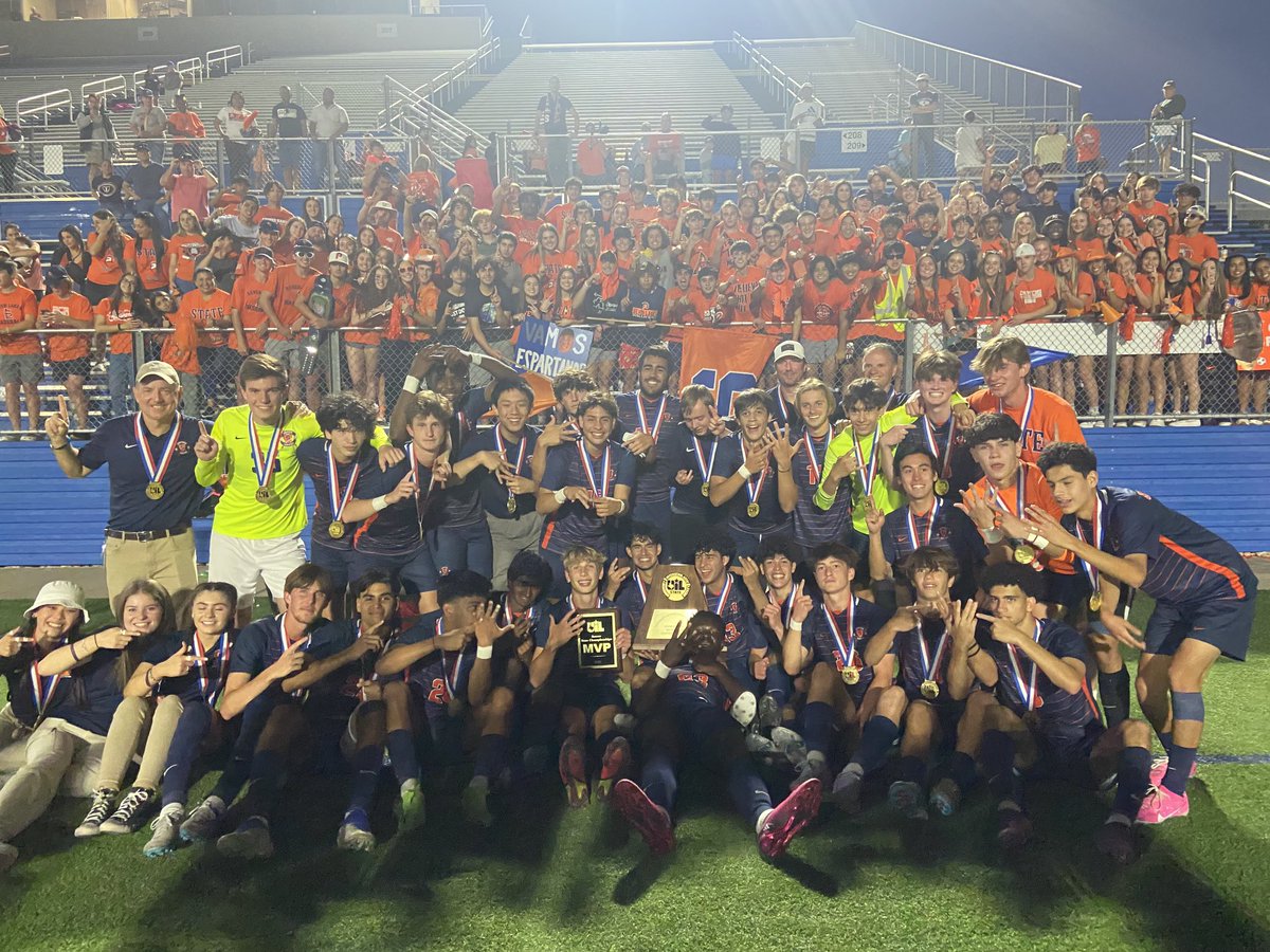 ⁦<a href="/SLsoccer/">Seven Lakes Men's Soccer</a>⁩ are your 6A State Champions!!! So proud!!! 🧡Y’all! GO SPARTANS! 🧡💙🧡