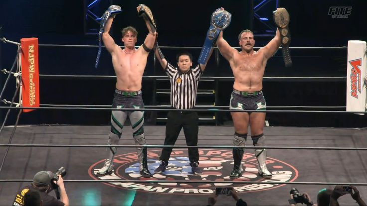 & Newwww!

Aussie Open are now double NJPW tag team champions after winning the Strong titles.

@DUNKZILLADavis @kylefletcherpro 

#NJCapital