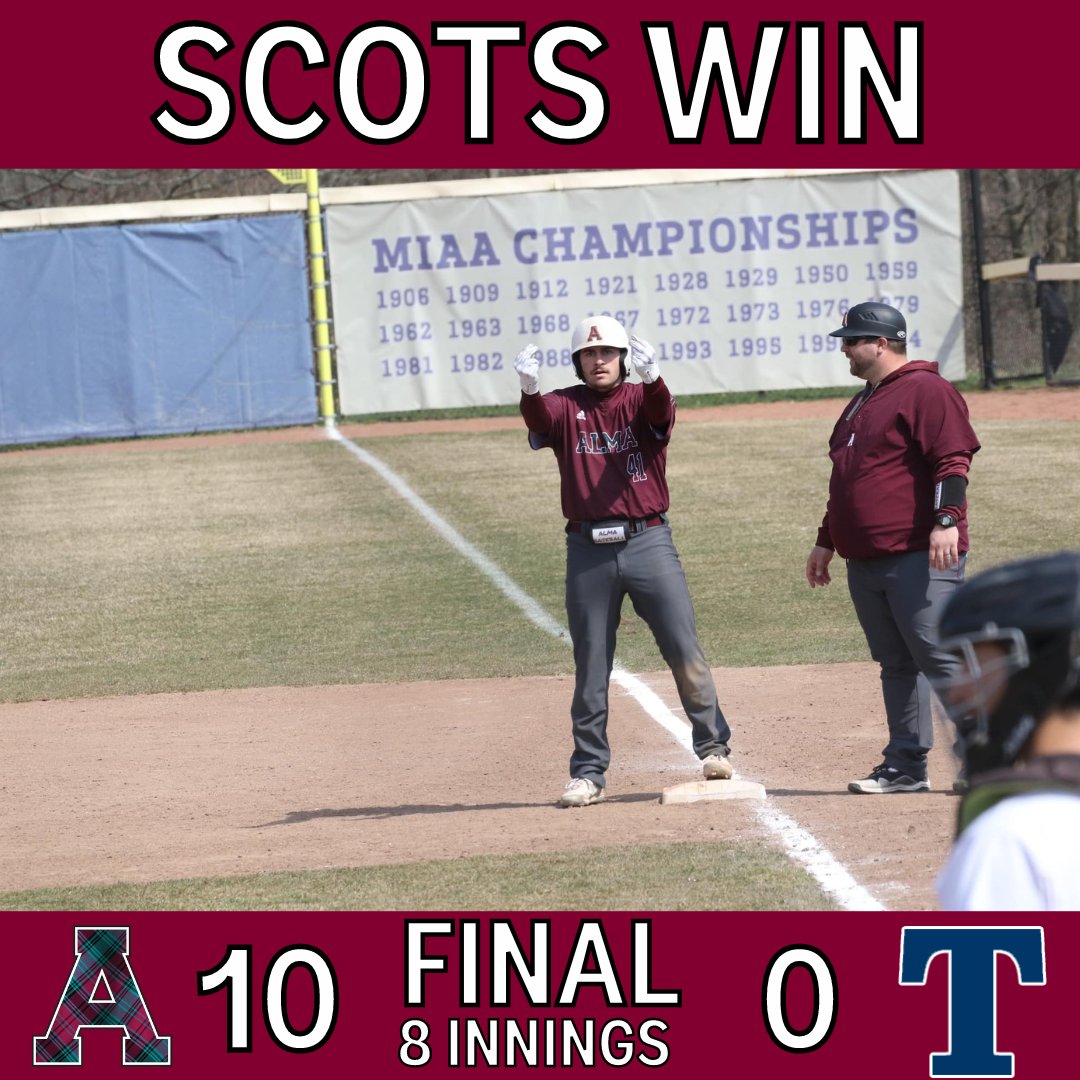 AlmaScots's tweet photo. Bring out the brooms again! 🧹🧹🧹

Baseball picked up two more big #SCOTSWINS as they swept Trine University over the three-game series this weekend! 
@AlmaScotsBSB https://t.co/C9qg10XKiw