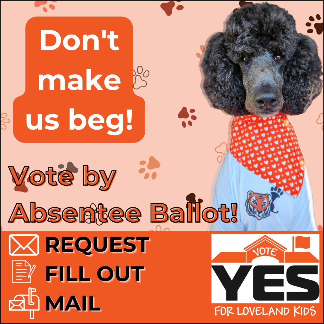 LovelandSuppor1's tweet photo. Don't make us BEG! Voting absentee by mail is an easy way to VOTE YES for Loveland City Schools.   EVERY VOTE MATTERS!  Visit https://t.co/UZseg6askg for instructions.   Request your ballot now so that you'll have time to receive and return it before May 2nd! https://t.co/GszIVu3KFu