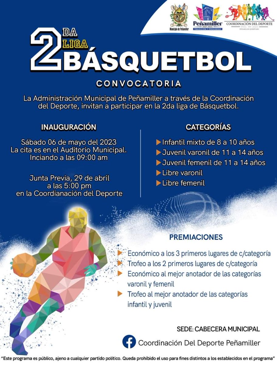La administración municipal de @PenamillerQro a través de la coordinación del deporte, invita a la segunda súper liga de básquetbol.