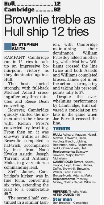 Here’s the @hullrugbyunion v @camrufc match report taken from @TheRugbyPaper