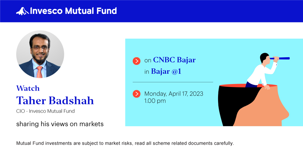 invescoindia's tweet image. Tune into CNBC Bajar at 1 p.m. on Monday, 17th April 2023 to watch Mr. Taher Badshah in conversation with Preeti dalal.

#marketnews #Markets #CNBCBajar