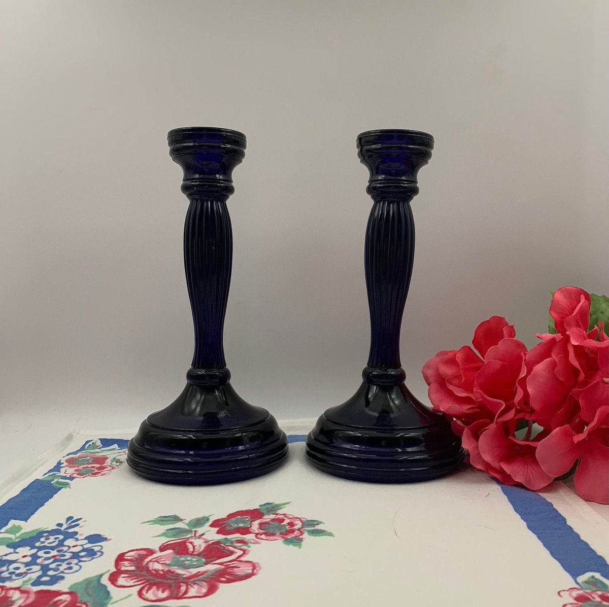 Excited to share this item from my #etsy shop: Vintage Cobalt Blue Glass Candlesticks, Heavy Blue Glass Taper Candle Holders Table Decor, Cottage Farm House Decor, Gift for Her #mothersday #glasscandleholder #cobaltblue #candlestickholder #cottagechic etsy.me/41fhXhu