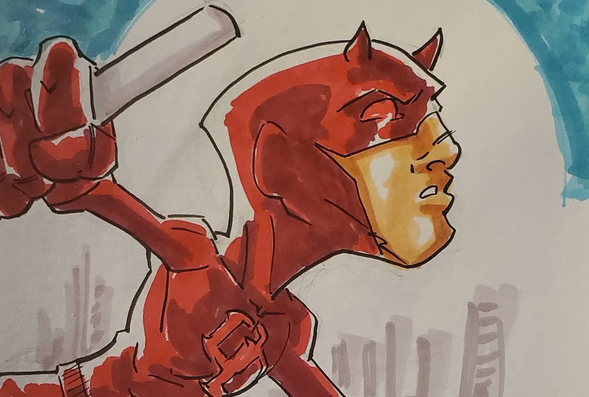 JamesLeeStone's tweet photo. A @Daredevil #SketchCover #CommissionStyle #Daredevil #characature #PenSketch #MarkerSketch #OriginalArt #ForSale #Elektra #ElektraNatchios #WilsonFisk #kingpin #BullsEye #StiltMan #MattMurdock #Mysterio #MakingArt #FanArt @Marvel @Disney https://t.co/Mvxry893vn