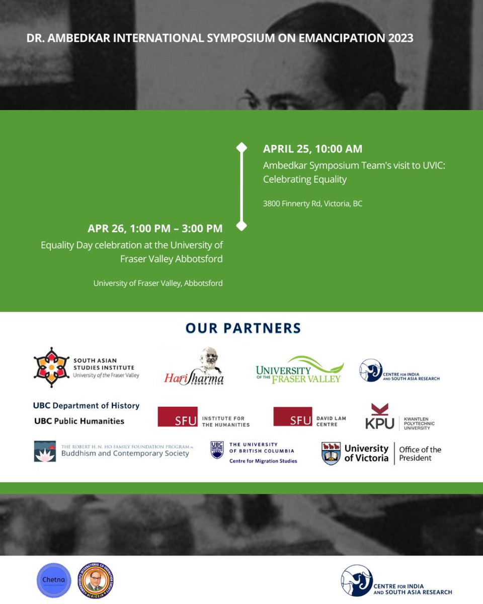 UBC CISAR (@ubccisar) on Twitter photo Last few days to sign up for Dr. Ambedkar International Symposium on Emancipation 2023.
Don't miss out!!
<a href="/ubcSPPGA/">UBC SPPGA</a> <a href="/UBC_History/">UBC History</a> <a href="/UBCMigration/">UBC Centre for Migration Studies</a> <a href="/UBC_PH/">UBC Public Humanities</a> Last few days to sign up for Dr. Ambedkar International Symposium on Emancipation 2023.
Don't miss out!!
<a href="/ubcSPPGA/">UBC SPPGA</a> <a href="/UBC_History/">UBC History</a> <a href="/UBCMigration/">UBC Centre for Migration Studies</a> <a href="/UBC_PH/">UBC Public Humanities</a>