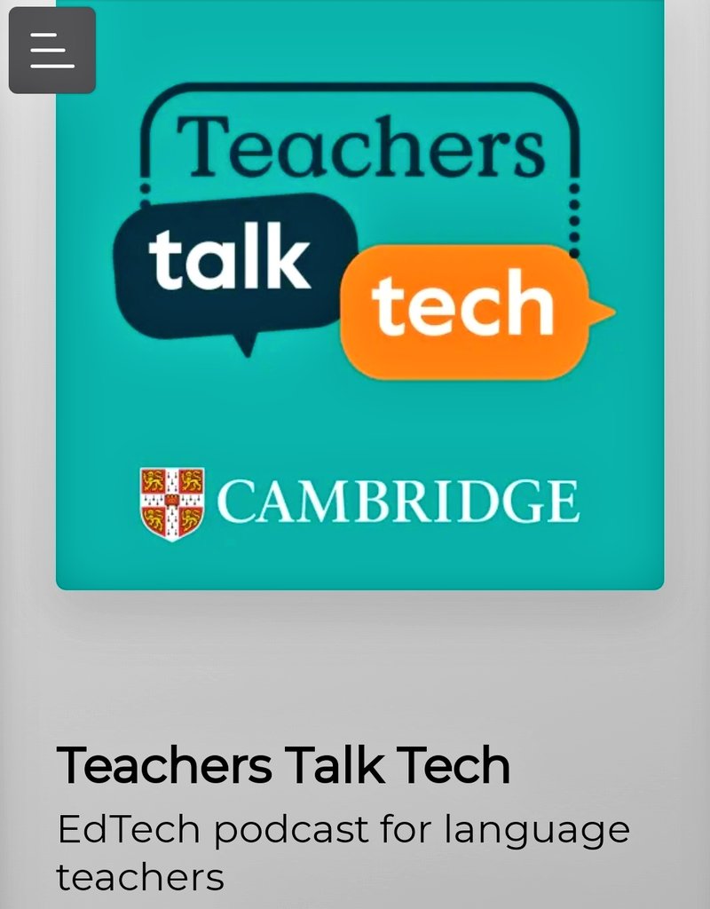 🎙Teachers Talk Tech is a podcast series about the role of technology in language learning and teaching.

🎧📱open.spotify.com/episode/7k08yt…

#ELTpodcast #ELT  #EdTech  
#TeachersTechTalk #VRinELT #VirtualReality
<a href="/CambridgeEng/">Teaching English with Cambridge</a> 
<a href="/cambridgebrazil/">Cambridge Brazil</a>