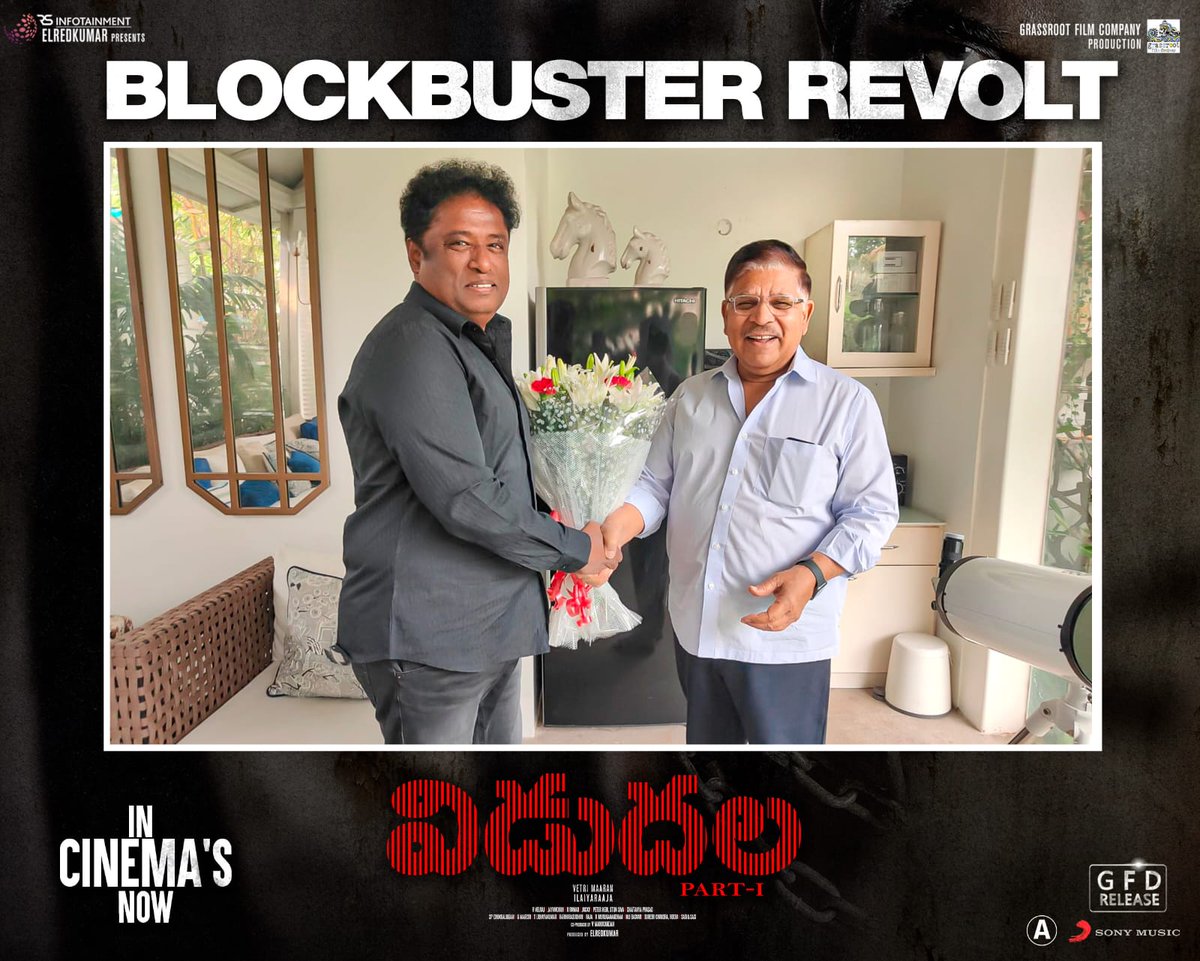 rameshlaus's tweet photo. The Grand Meet of Passionate Producers #AlluAravind &amp; @elredkumar 🔥

Congratulated each other on the Success of #VidudhalaPart1

https://t.co/cNpfK4amo1

#Vetrimaaran @ilaiyaraaja #BunnyVas @GA2Official @VijaySethuOffl @sooriofficial @BhavaniSre @rsinfotainment #GFD https://t.co/W6A8KlGIO0