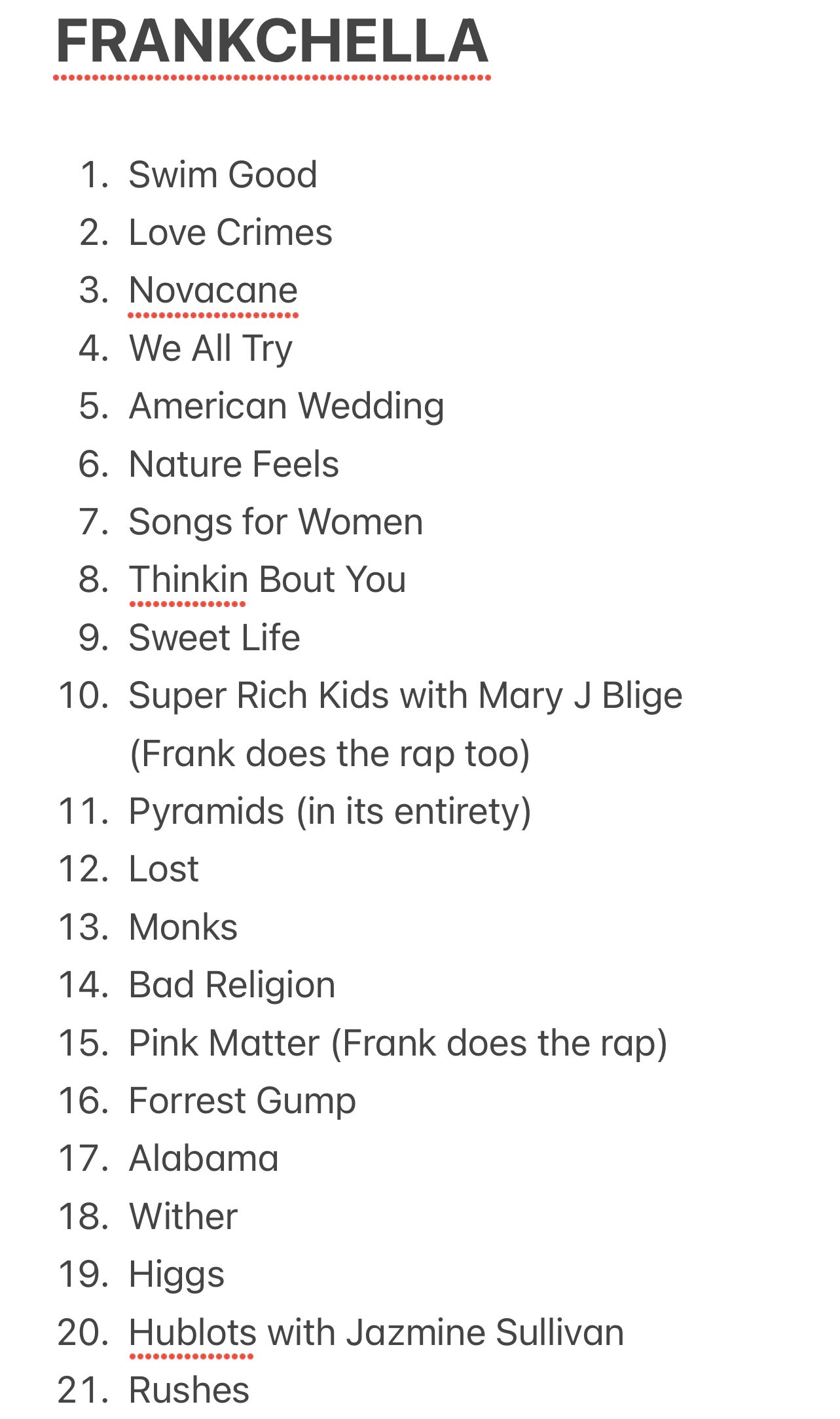 Frank Ocean Coachella 2025 Setlist