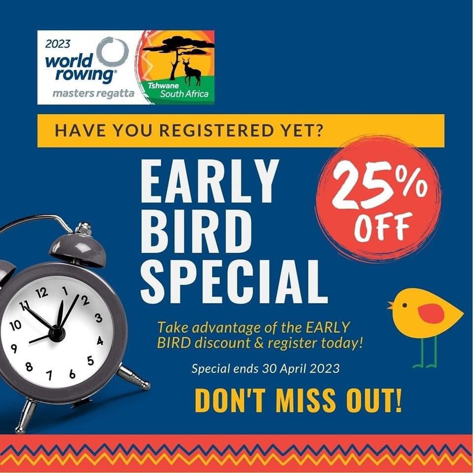 Don't forget to take advantage of our early bird special. Hurry up and enter, special ends 30 April! 

regattacentral.com/regatta/?job_i…

#WRMR2023 #regattacentral #worldrowing