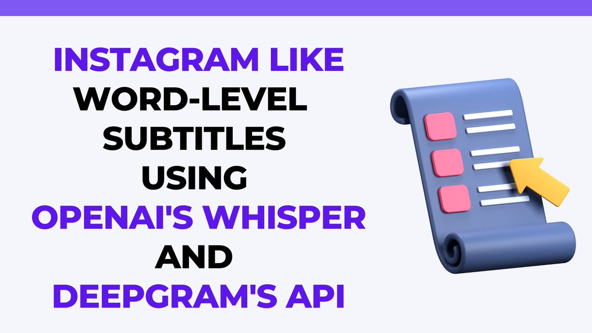 ramsri_goutham's tweet photo. New video tutorial 🚀

How to use OpenAI's Whisper but get word-level timestamps and speaker diarization using @DeepgramAI's API?

And how to generate a subtitle file (.srt) file with word-level timestamps and create Instagram-style fast word-scrolling text videos?

Full tutorial along with code and easy-to-try Google colab notebook are available as well!

https://t.co/r40UK6rUEM