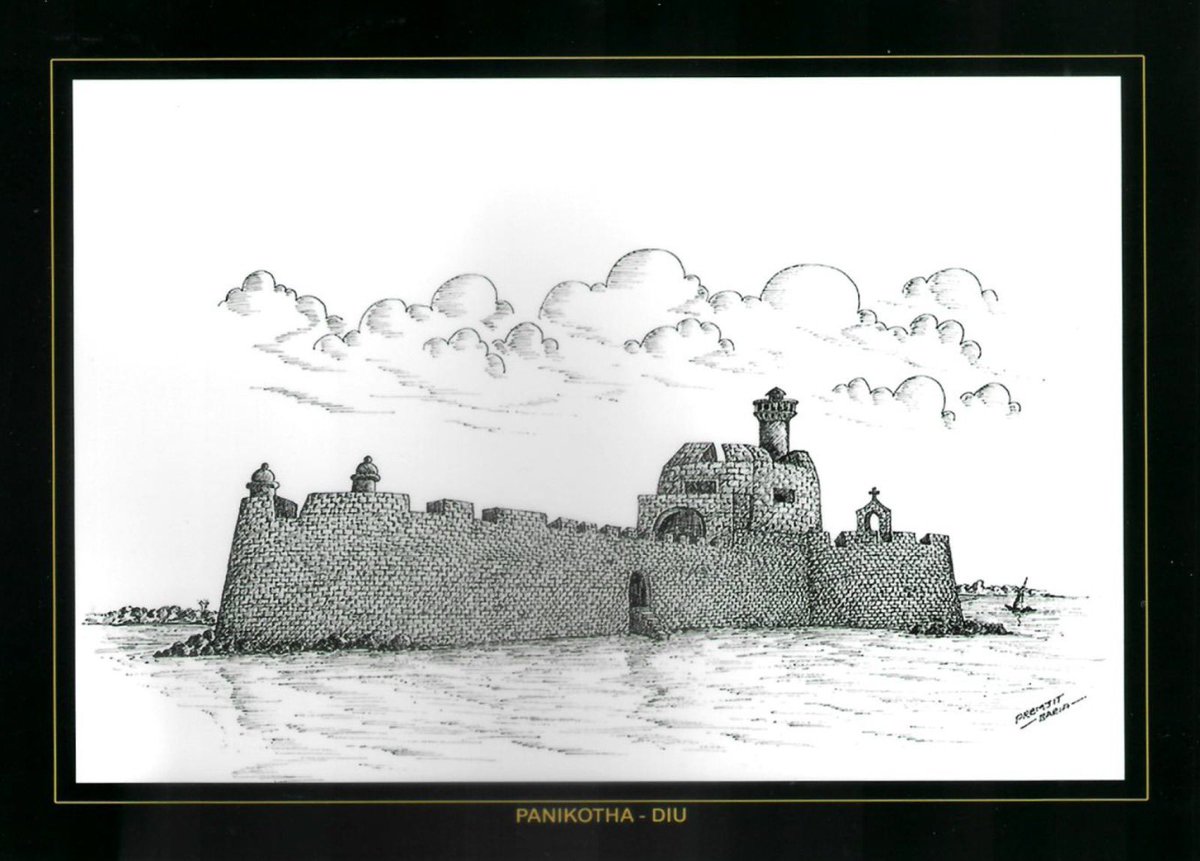 narendramodi's tweet photo. A few days ago, I received these amazing works of art from Shri Premjit Baria Ji, who has just been conferred the Padma Shri. The works include famous landmarks of Diu. Have a look... https://t.co/W60GwpJmWr