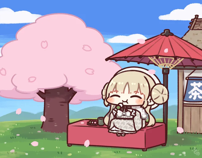 茶屋でお団子食べるクレアさん #描いたよクレアさん 