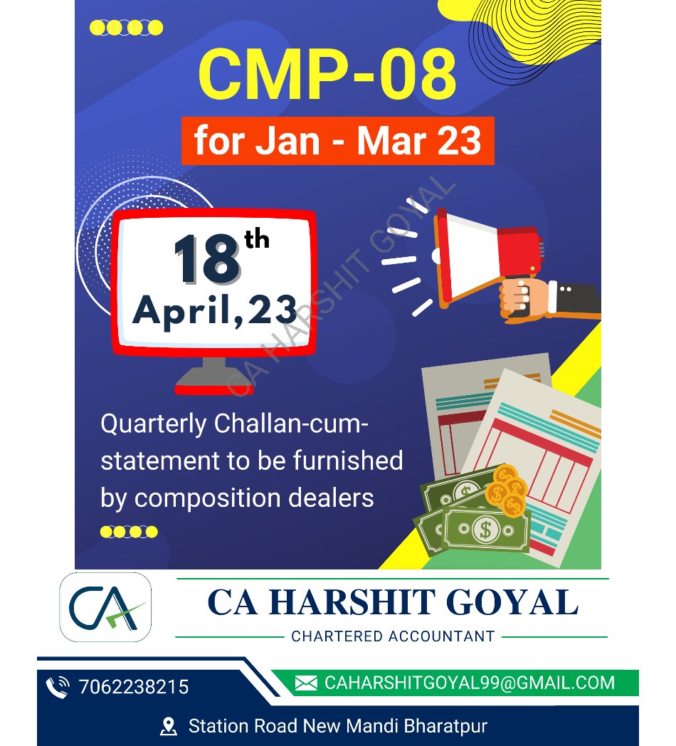 It's that time of the month again! ⏳ GST CMP08 is due soon, so make sure you're on top of your game and file your return before the deadline. #taxpayers #GSTcompliance #duedatereminder