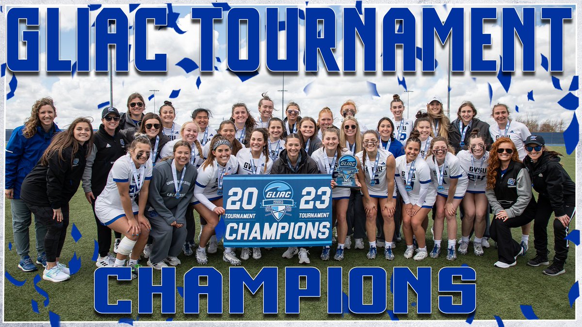 GVSUWLAX's tweet photo. Three straight tournament titles! 🏆🏆🏆

The Lakers complete the sweep of the GLIAC regular season and tournament championships for the third consecutive season! 🥳

#AnchorUp #beELITE https://t.co/HeLFAy1z81