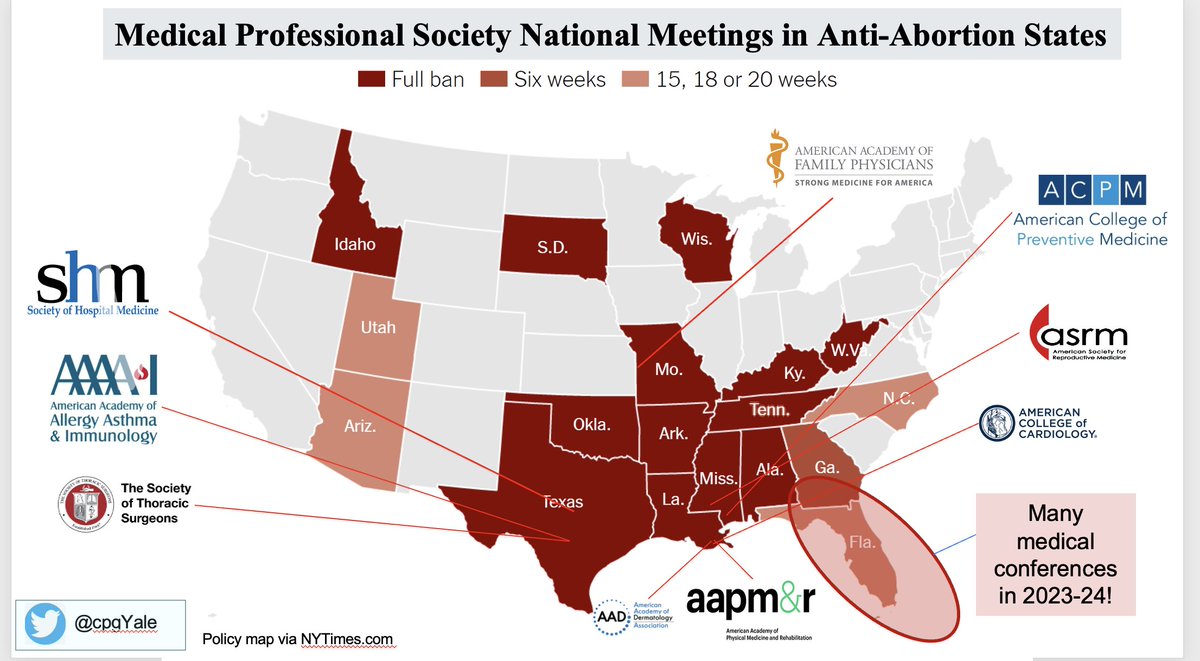 **NOW that Florida has an abortion ban, its time to revisit the ill-conceived notion that medical societies should hold their annual conferences in anti-abortion states. This is the wrong decision & ignores our professional ideals. See link: bit.ly/3LHsI6U (1/n)