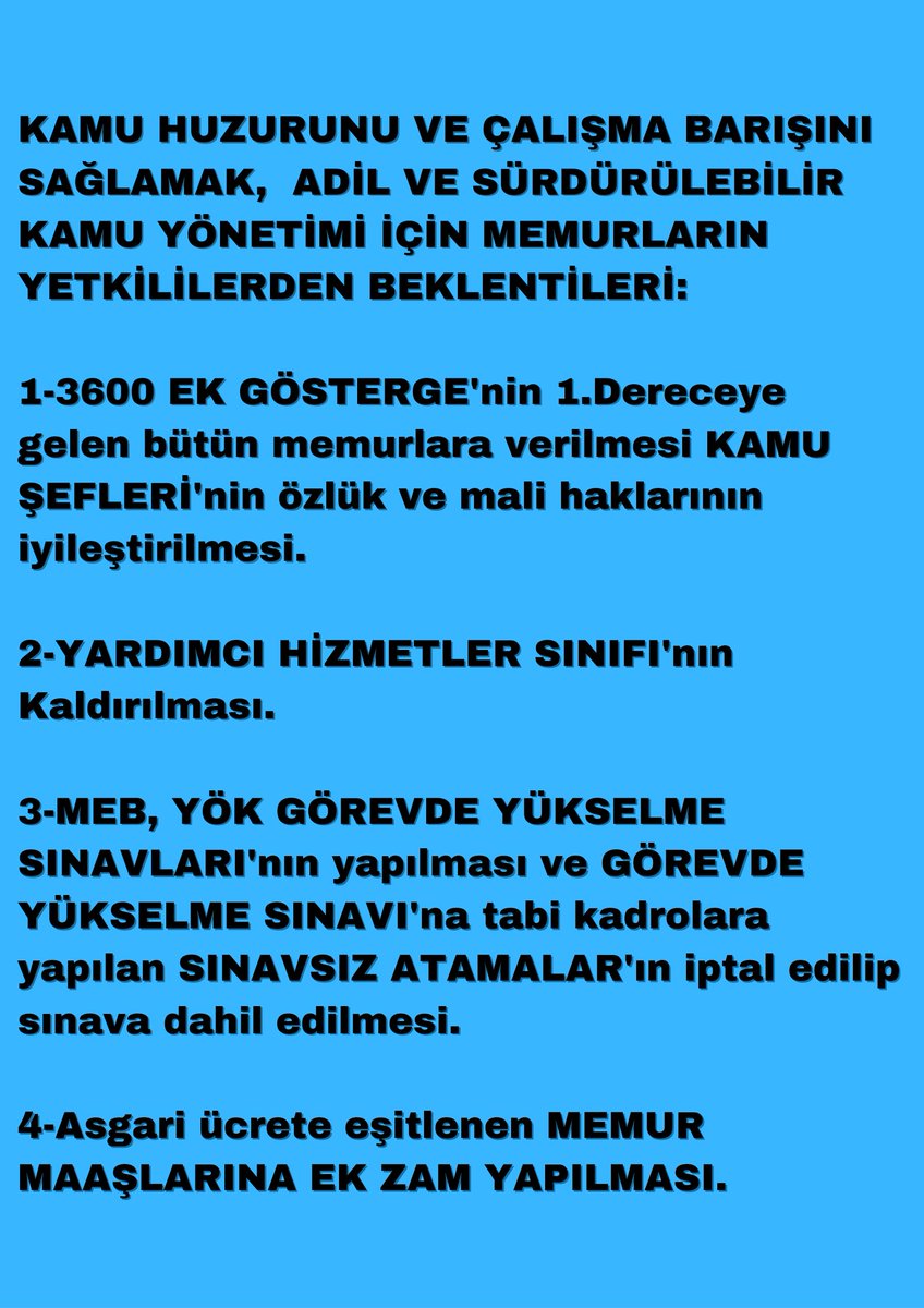 <a href="/MemurSenKonf/">Memur-Sen</a> <a href="/HBTONBUL/">Hacı Bayram Tonbul 🇹🇷</a> #MEBgoerevdeyuekselme #mebsefleri #BirinciDereceye3600 #140BinYHSliUnutulmasın #KamuŞefleri #3600ekgöstergehakkımız #MemuraEkZam #YardımcıHizmetlerSınıfı 
<a href="/fuatoktay/">Fuat Oktay</a>
<a href="/ikalin1/">İbrahim Kalın</a>
<a href="/vedatbilgn/">Vedat Bilgin</a>
<a href="/MemurSenKonf/">Memur-Sen</a>
<a href="/Kamu_Sen/">Türkiye Kamu-Sen</a>
<a href="/_aliyalcin_/">Ali YALÇIN</a>
<a href="/alideniz02/">Ali DENİZ</a> 
<a href="/TurkesGuney/">Türkeş Güney</a>
<a href="/EgitimBirSen/">Eğitim-Bir-Sen</a>