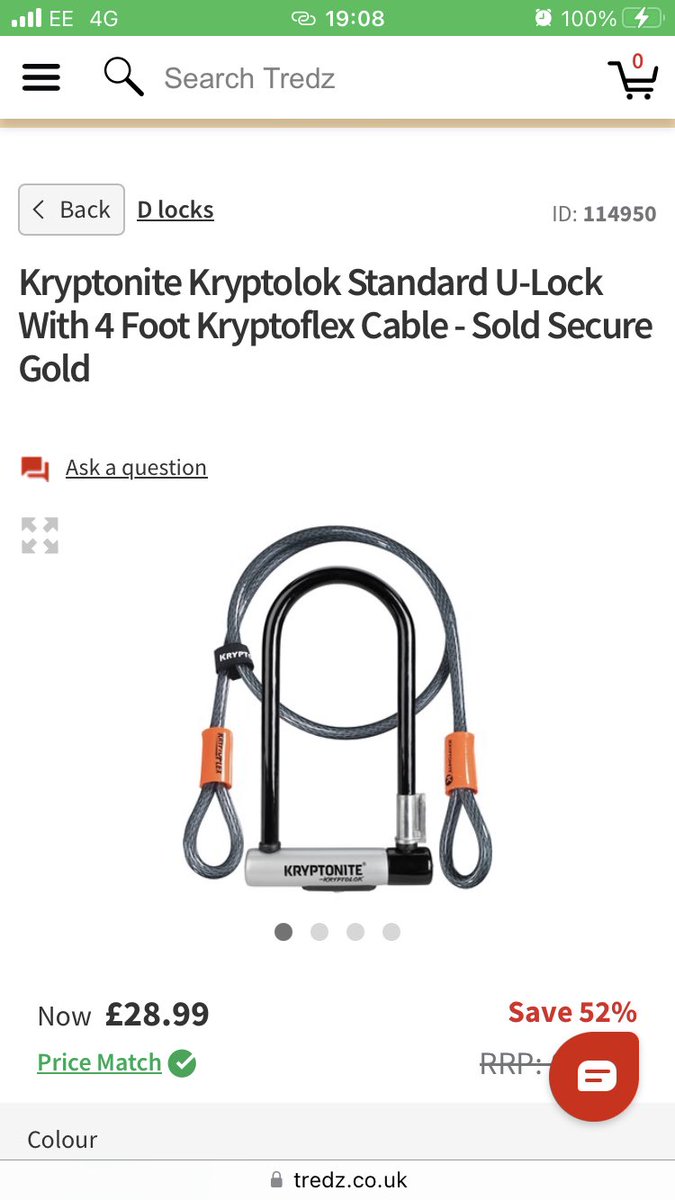 I really need to reduce my spending this month onwards but I’m thinking about taking out some #BikeInsurance and at the moment my #BikeLocks are not #SoldSecure. As such I’ve decided this spend is justified. I’m very happy to have found it £7 cheaper than anywhere on @TredzBikes