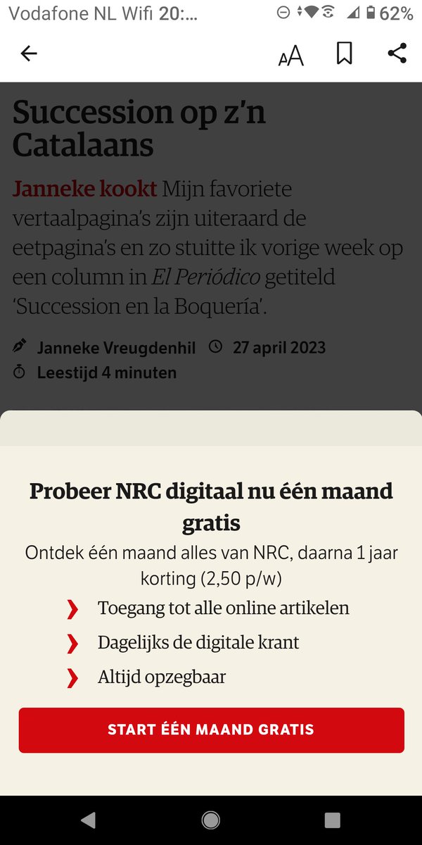 MBreteler's tweet photo. @nrccultuur  weten jullie waarom ik dit artikel in de nrc app niet kan lezen, ondanks dat ik als abonnee ben ingelogd? https://t.co/uu85GldCxz