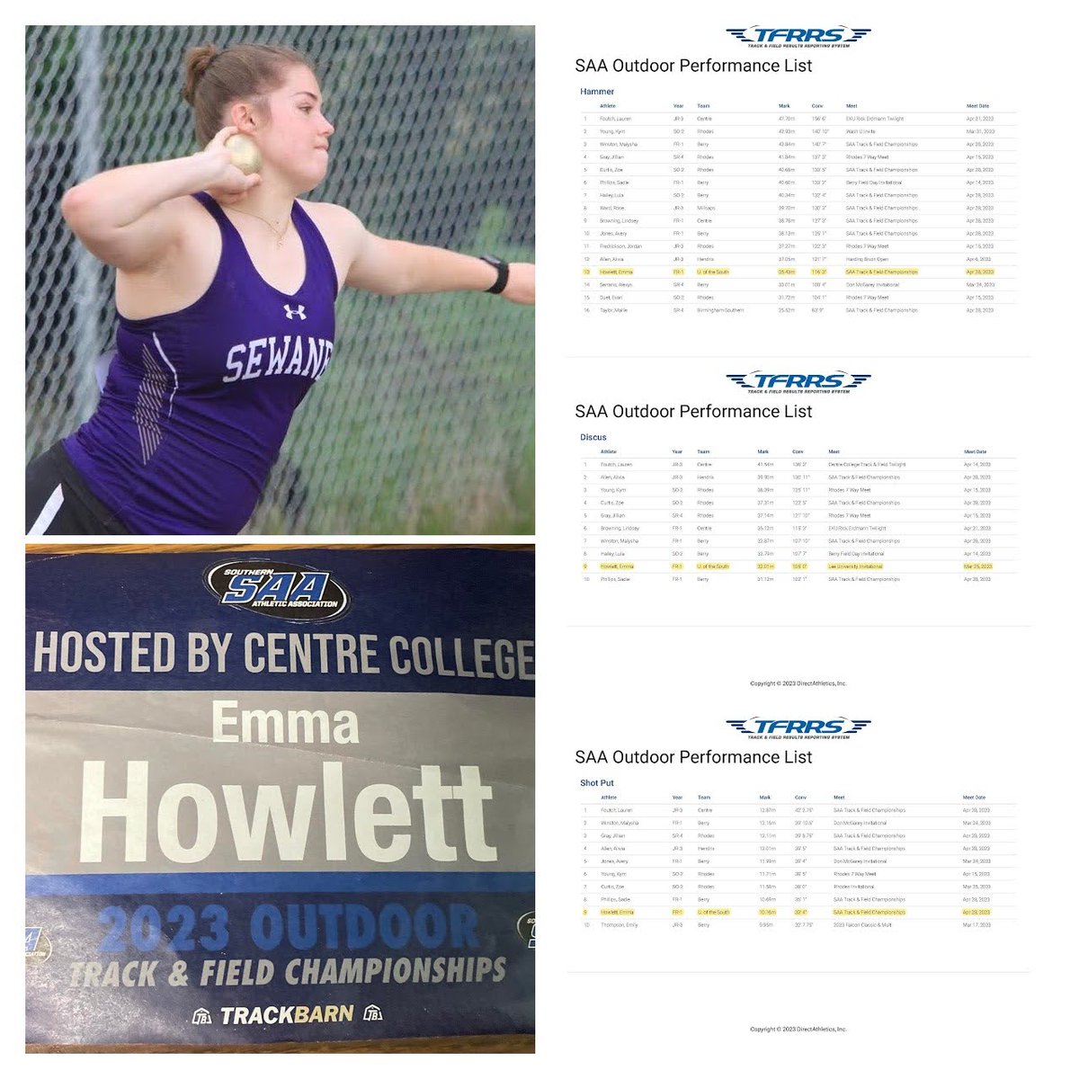 Howlett_James_'s tweet photo. Her 1st collegiate season is in the books ! Way 2 go kiddo !! Two Top 10's and a Top 15 conference finish. Throwing PR's till the end !! 👏🎉👏 @ehowlett34 @SewaneeXC_TF #YSR #prouddad #njstrong #worldslongestthrowsclub #joenapolisthrowstraining #shotput #hammer #discus #COMPETE https://t.co/vXomZUvBvl