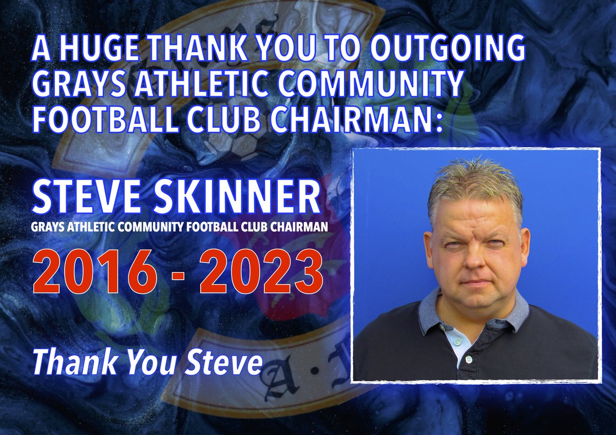 GraysAthleticFC's tweet photo. There are not enough words to say thank you to our incredible chairman @saskinner1969 who has stepped down today after 7 incredible years as chairman of the club. Thank you Steve for all you have done https://t.co/7v1HzFI3ye