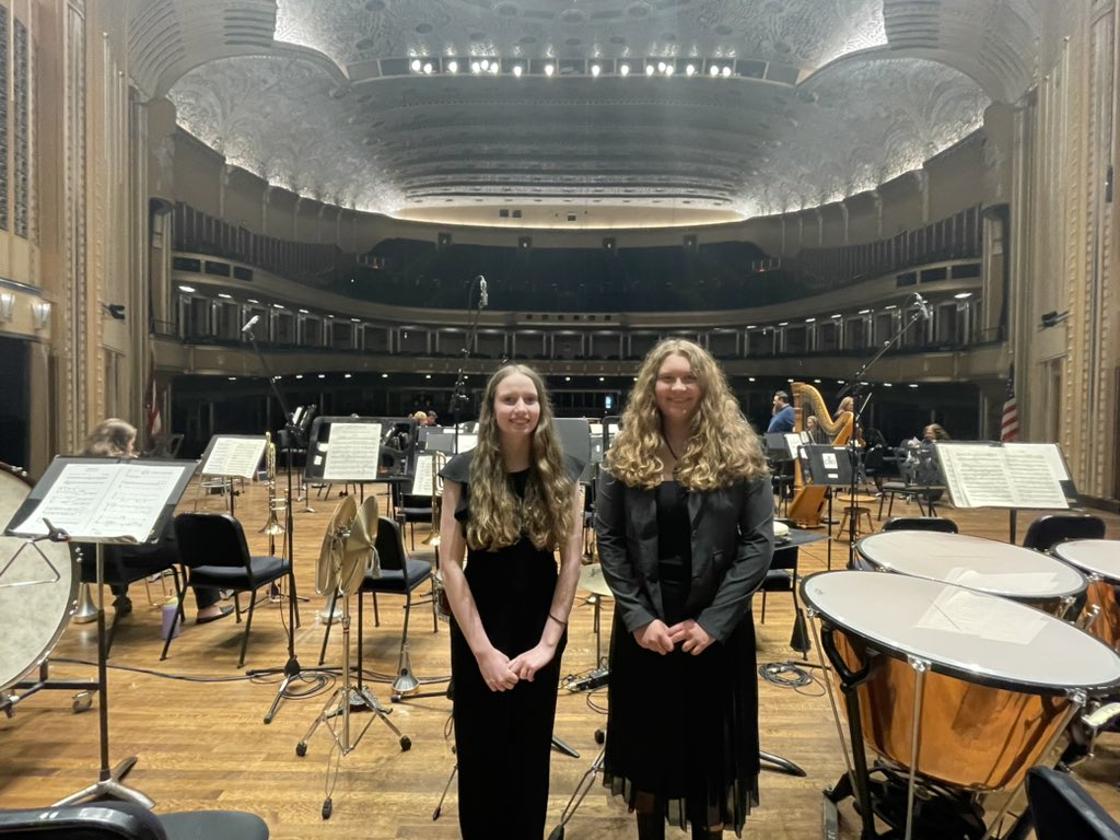 Concert at Severance Hall today at 3:30 with two students and the Cleveland Women’s Orchestra! So proud of Curissa &amp; Maggie for all of their hard work!!! 🎶🥁🎶