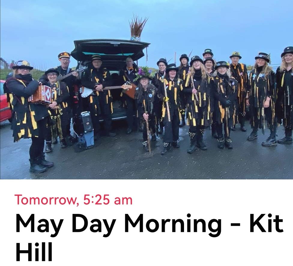 WreckersMorris's tweet photo. See ya in the morning folks!
#maymorning #morrisdancing
#MorrisOnAMayMorning #morrismusic #bordermorris #cornishmorris #Cornwall #music #fun #dance #kithill #maydaydance #sun #morrisworld #spring #celeration #ukmorrisdancing #sunrise #breakfast https://t.co/D6LBhWxOU6