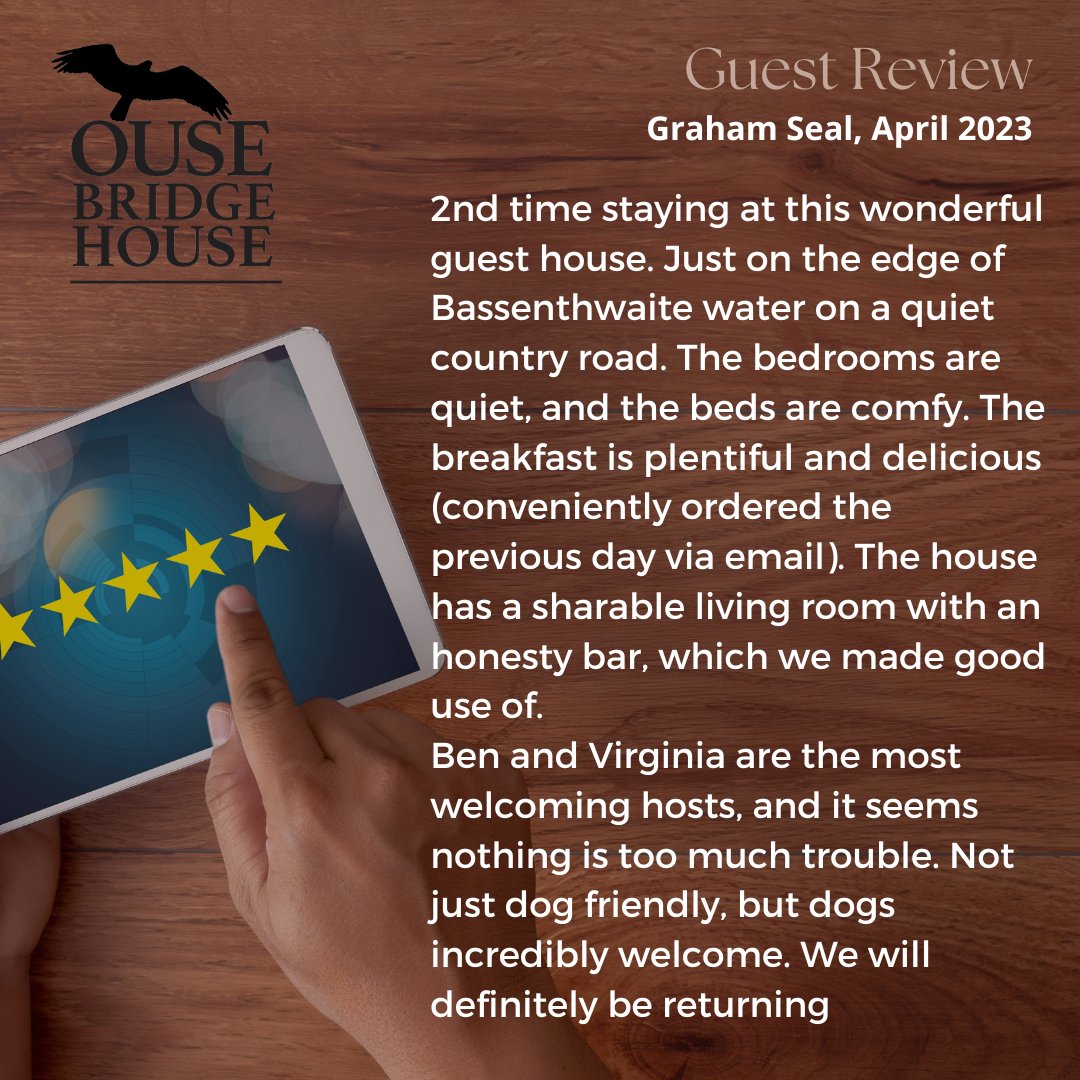 “We will definitely be returning” This is the exact feedback and result that we strive for when we welcome guests to our property. We are very much looking forward to having you back Graham! #Thankyou #feedback #satisfiedclients #ousebridgehouse #LakeDistrict