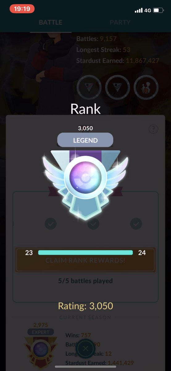 Gutchs5's tweet photo. My starting elo this season was the highest I’ve had but it took me the most amount of games to hit legend. Struggled a lot throughout but finally found my footing with some anti meta teams. Waving goodbye to sableye trev back lines 👋 #GBL #PokemonGO #PVP #legend https://t.co/yYgcXx6U8J