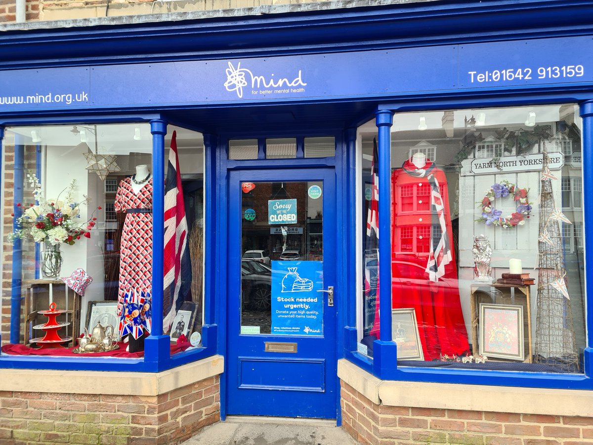 YarmMind's tweet photo. Coronation ready #MyMindShop #Yarm #Coronation 
We are open 7 days a week
Bank Holiday Monday 10am-4pm
Donations ALWAYS gratefully received. #GiftAid will give us 25p extra from every pound raised. #ThankYou https://t.co/na29IyZlar