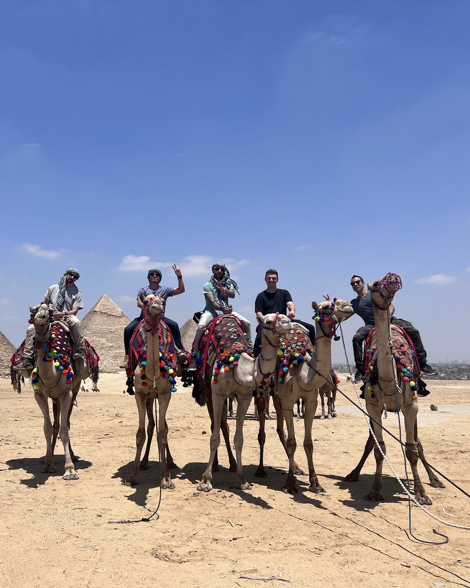 backstreetboys's tweet photo. Greetings from Egypt! 🇪🇬🐫

Had a jam packed day exploring all this amazing country has to offer. Can’t wait for our show tomorrow in Cairo! https://t.co/RjKrVxIgcs