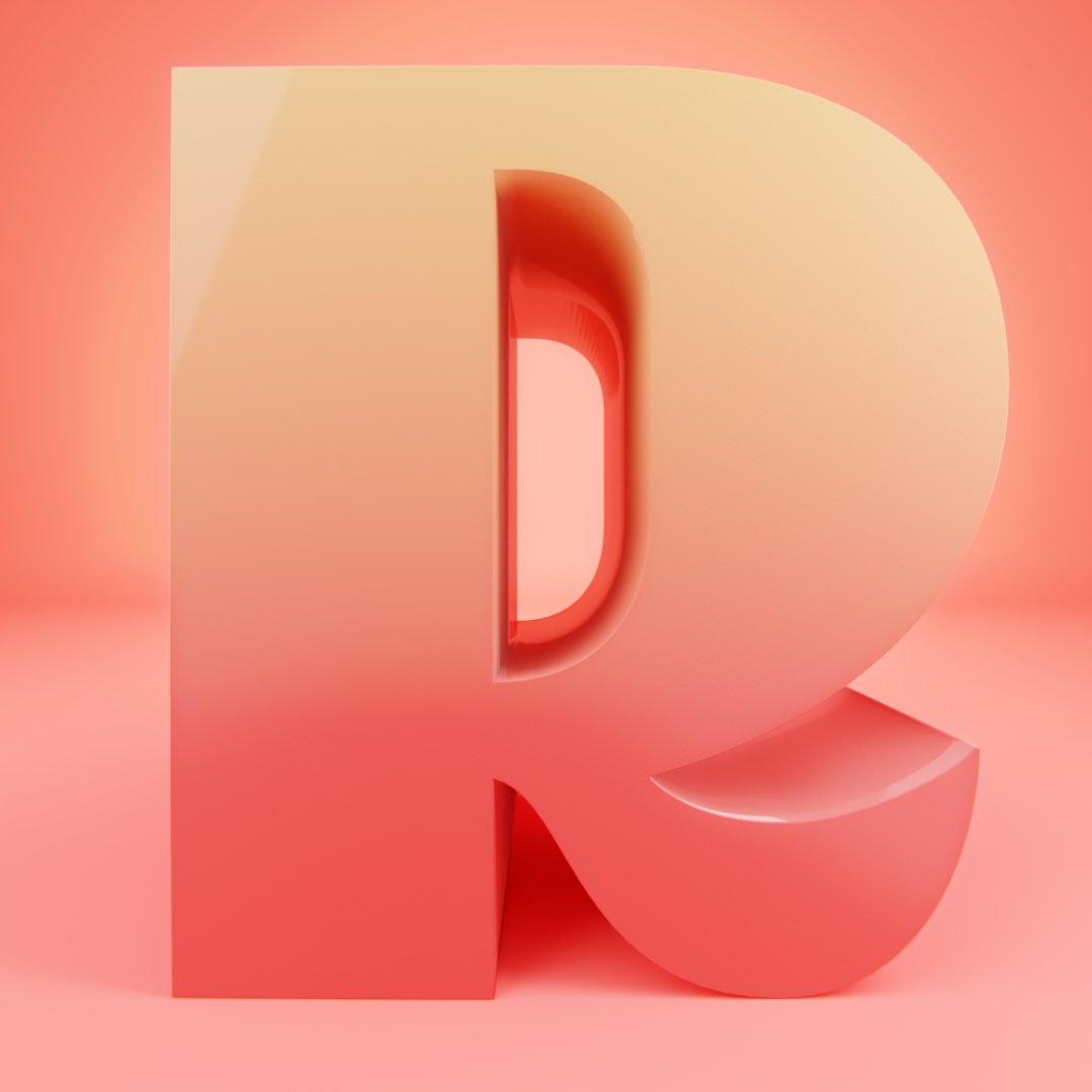 peterlundblad's tweet photo. a cap R with a sunny disposition #36DaysOfType #blenderart #typography https://t.co/A8KXen7pT1
