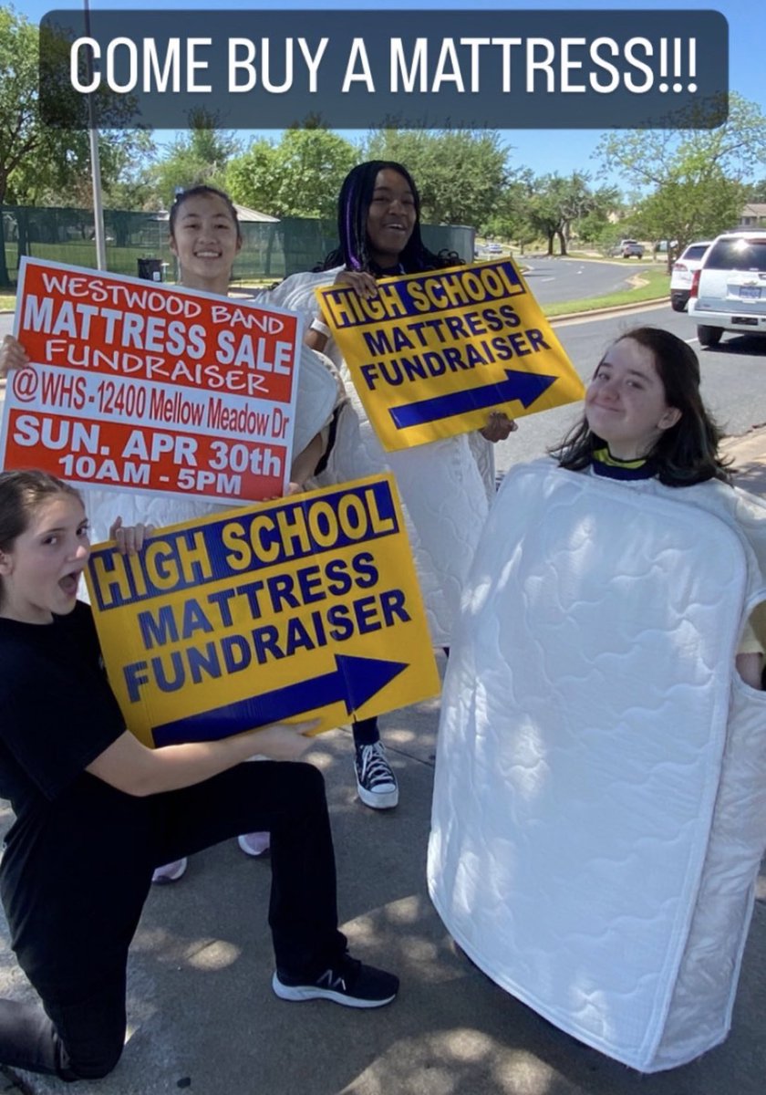 The band mattress fundraiser is open till 5pm today at the Westwood band hall. You could be sleeping on a new mattress tonight! <a href="/WWarriorNation/">Westwood High School</a> <a href="/CFSCentralTexas/">Custom Fundraising</a>