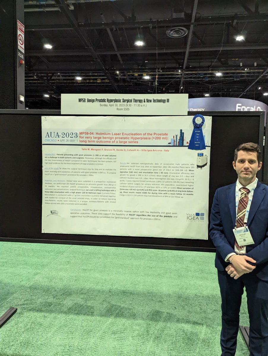 Dr. Tallè with his award winning poster titled Holomium Laser Enucleation of the Prostate for Very Large Benign Prostatic Hyperplasia (&gt;200 ml): Long Term Outcome of a Large Series #AUA23