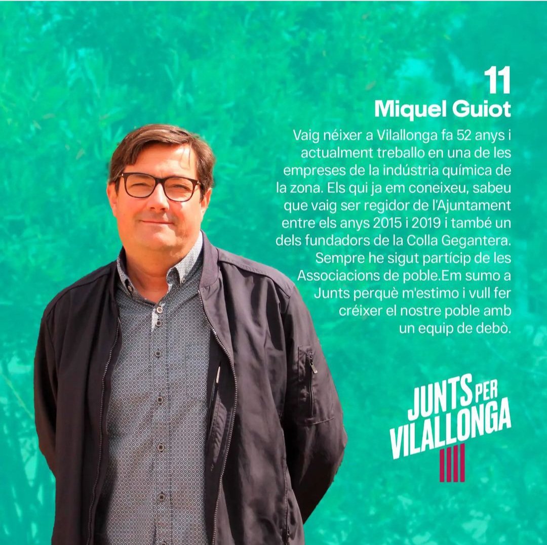 JuntsVilallonga's tweet photo. Seguim amb les presentacions:
-Miquel Guiot, qui torna a sumar-se al nostre projecte. Som-hi !
#juntspervilallonga #gentdedebò #municipals2023 https://t.co/JTPtYZHtkh