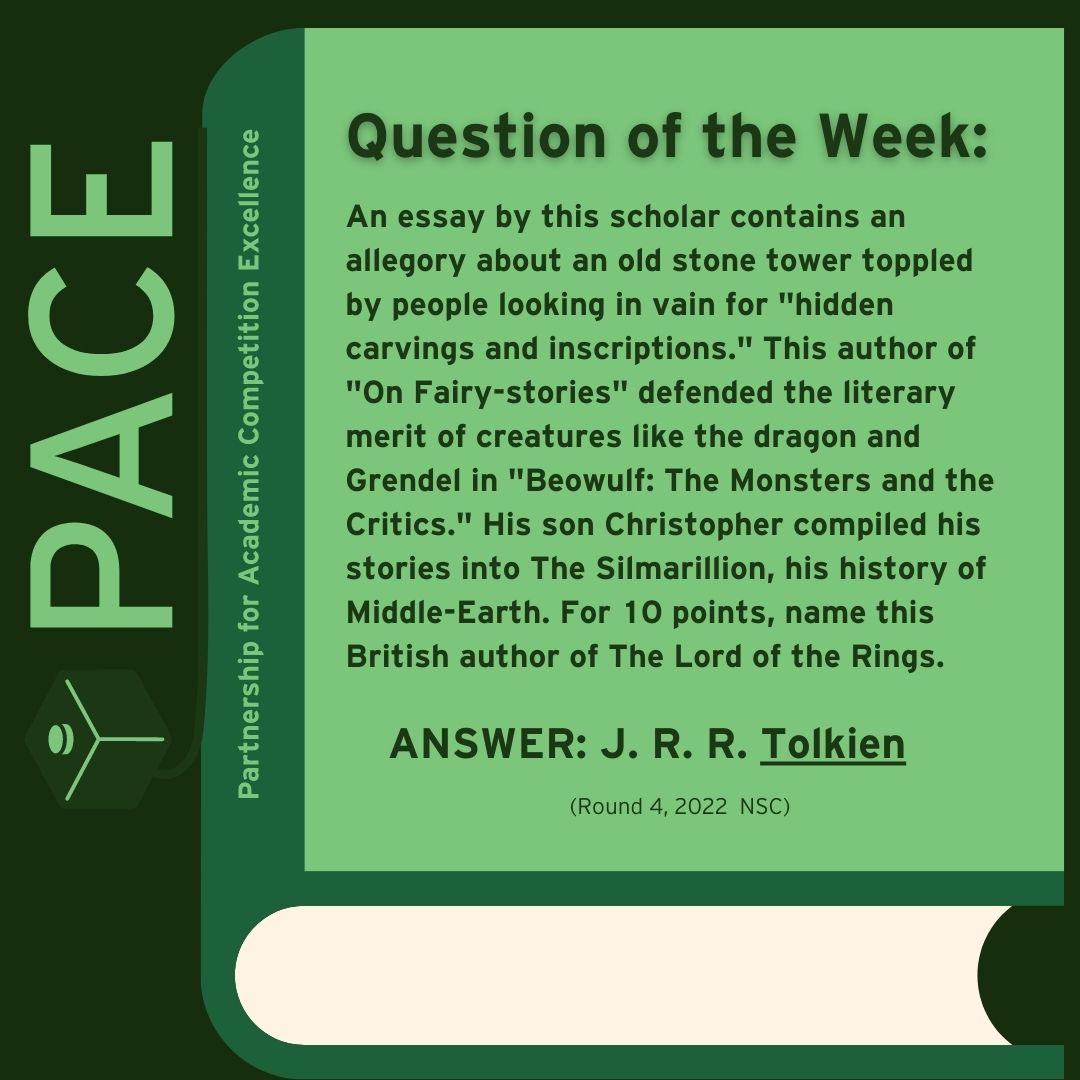 PACENSC's tweet photo. At last year's #PACENSC, we asked about J.R.R. Tolkien. What will your quizbowl team answer next month at the 2023 NSC? https://t.co/FeiLbpFD5s