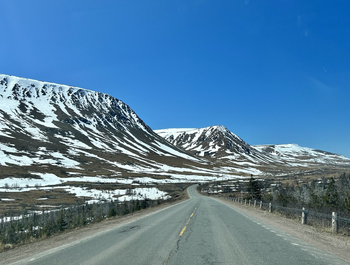 Travelling through the Tableland Mountains between Trout River and Woody Point. Typically this snow normally stays up here until late July and often August every summer.