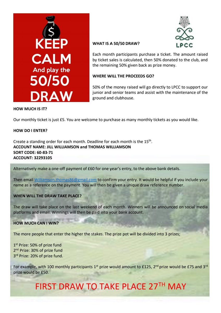 LondesboroPCC's tweet photo. Our monthly prize draw is now live. All proceedings going to the club and chance of a cash prize each month. https://t.co/Rhne9v6sVM