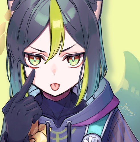 1boy male focus animal ears tongue fox ears solo gloves  illustration images