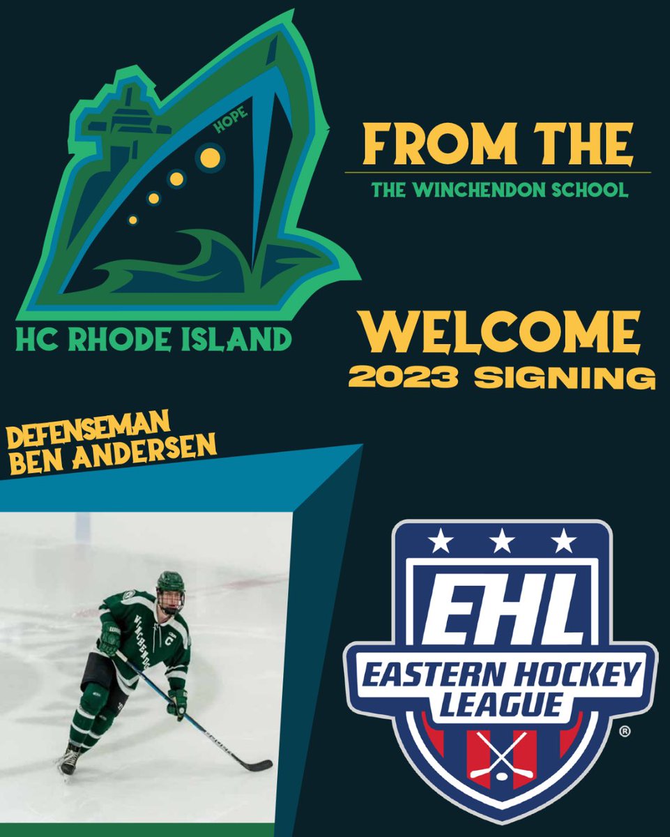 HC_RhodeIsland's tweet photo. Welcome, defenseman Ben Andersen, captain of @hockey_winch to the club! Another #oceanstate original returning home to play junior, a real good player and great lead by example person! #welcomeaboard @EHL_Hockey https://t.co/oxvtzKyQ0K
