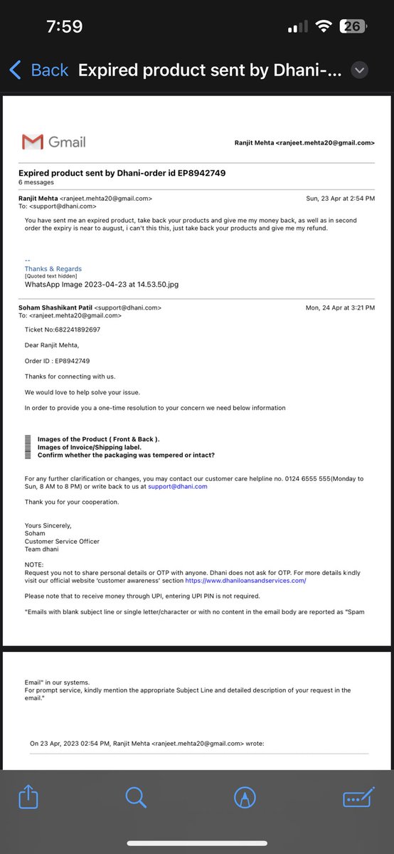ranjitmehta20's tweet photo. Never order product from @dhanicares it’s completely fraud app, they sent me expired products, when I complained they told me. Packing is in good condition you should use the product, we can’t take back the products, guys be aware of dhani #dhani #onlineordering @beautycustomers https://t.co/86uWCDkOrr