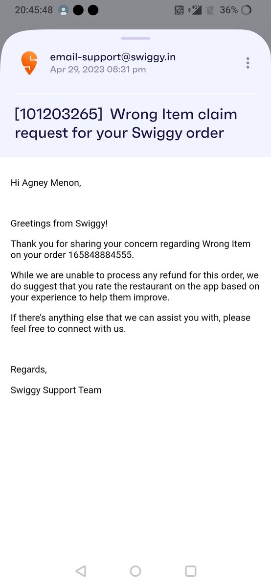 monikarshekar's tweet photo. @Swiggy I asked for whole meat shawarma but got a normal shawarma and when complained. I was not given a proper reply.  
I would like to know if this is how you are going to treat your customers. https://t.co/Nt0Rf5f2cI