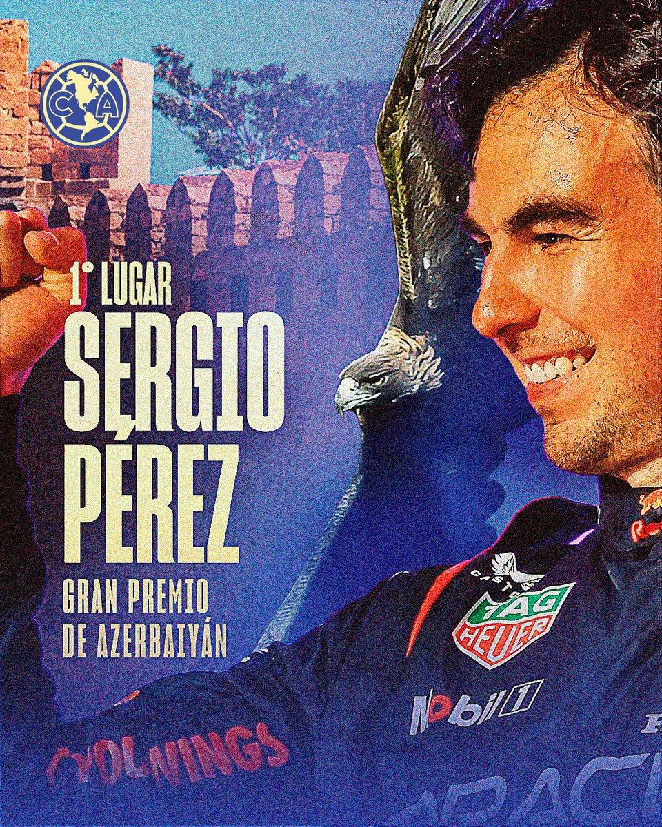 ClubAmerica's tweet photo. ¡Felicidades Checo Pérez por tu gran primer puesto e increíble carrera en #AzerbaijanGP, por segunda ocasión! 🦅
🇲🇽🏎️ @SChecoPerez #SomosAmérica 💙💛 https://t.co/kbESI8tLMB