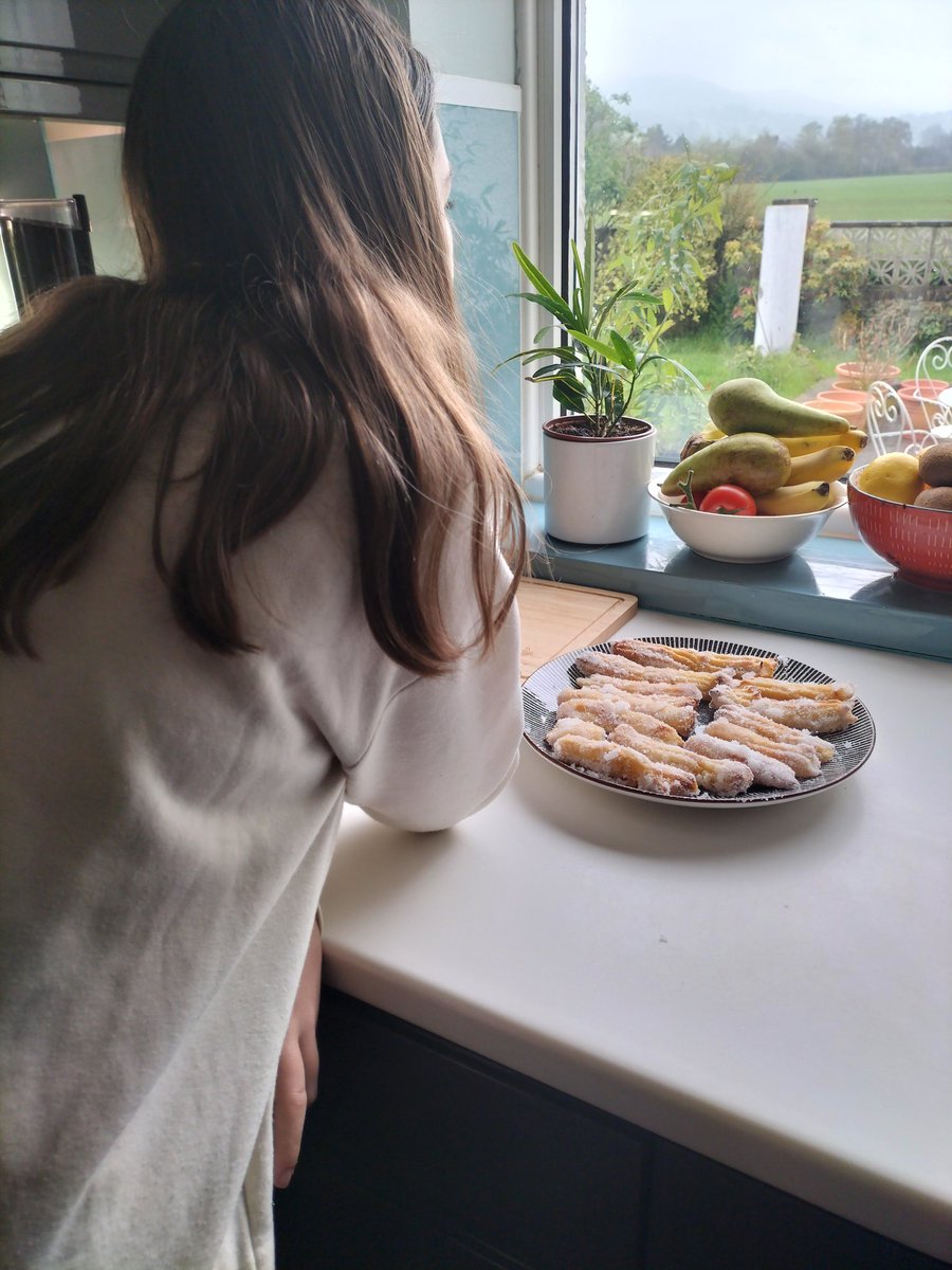 438sharon's tweet photo. Fionn has made churros and is guarding them from me. Clear violation of the mother tax regulations. https://t.co/2978zVLMRy