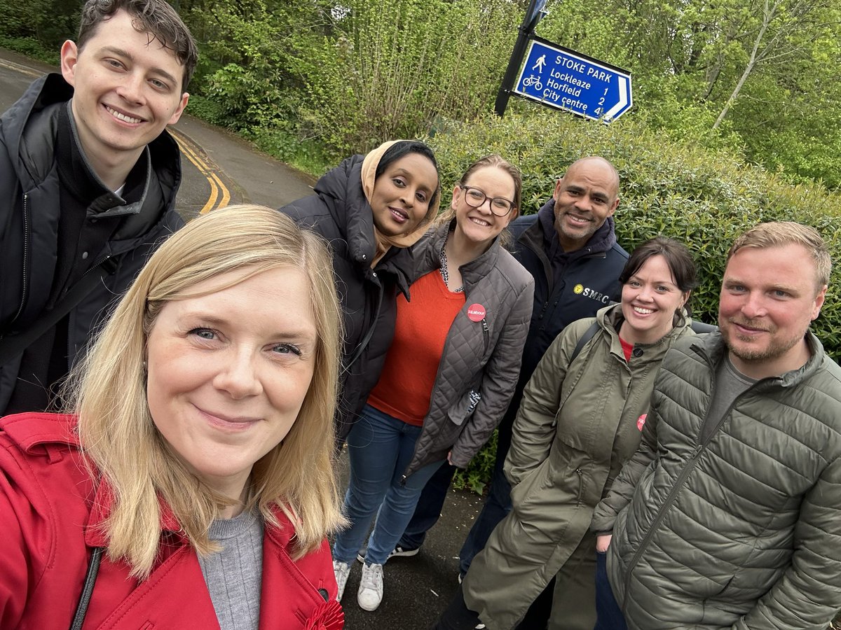 CHazelgroveMP's tweet photo. Thanks to our @LabourBristol neighbours @MarvinJRees @nicolabeech @CllrEllieking @KyeDudd @CllrAmalAli for joining us on the #labourdoorstep in Stoke Park today 🌹

Vote for Labour’s @rcoylelarner here on Thursday to build an even better Stoke Park &amp; Cheswick 🗳️ https://t.co/DeG91hmMyI