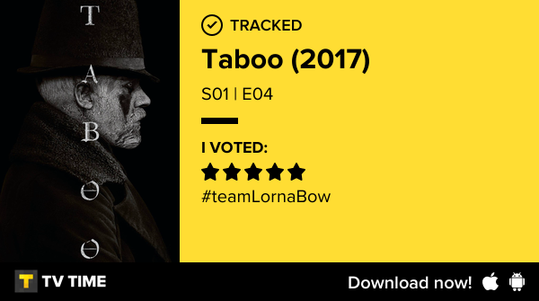 srta_rolo's tweet photo. I've just watched episode S01 | E04 of Taboo (2017)! https://t.co/TsFMr2n3tC #tvtime https://t.co/3OVwmYjtIj
