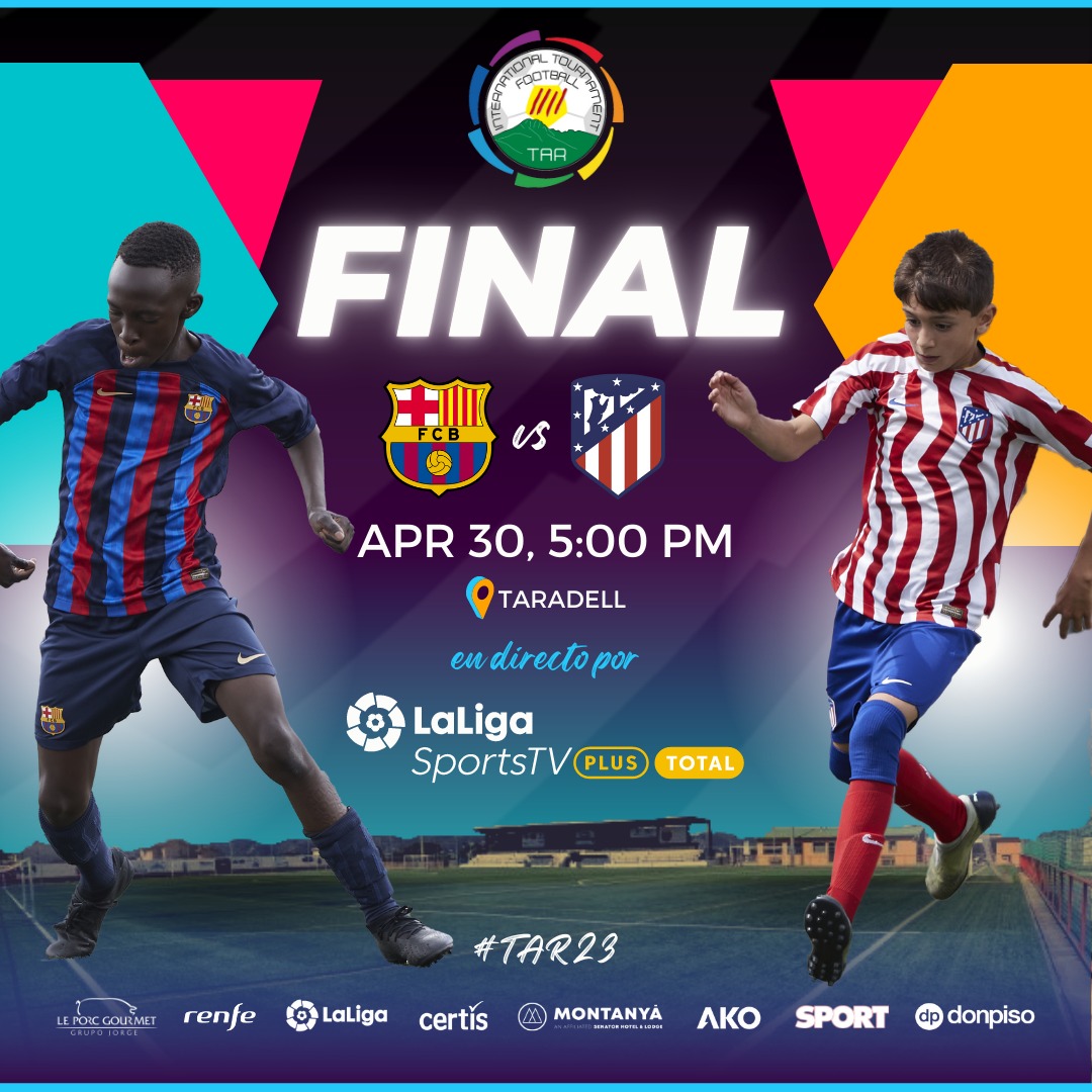 TARfootball_'s tweet photo. 🔥💥 LA GRAN FINAL!
@FCBmasia y @AtletiAcademia se verán las caras.
¡Tenemos los pelos de punta!
🎥 En directo por @laligasportstv
#TAR23 | #U11Promises | #LaLiga https://t.co/DZFaJC9I7L