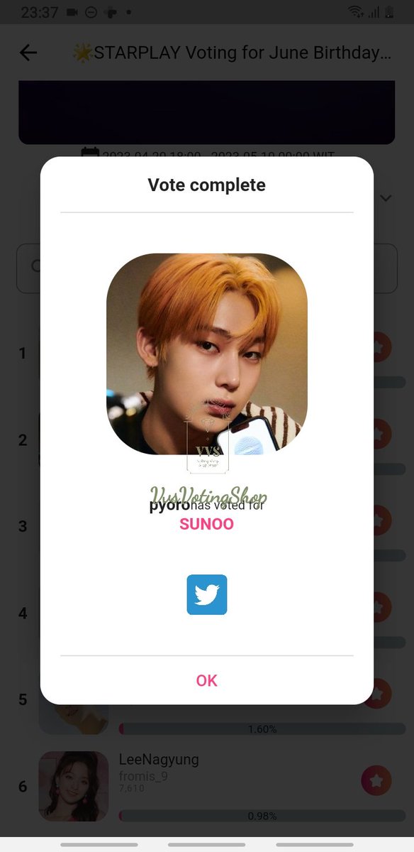 VvsVotingShop's tweet photo. Congratulation for completing all stages!
We done casting 1000 SST on Starplay June Birthday poll for #ENHYPEN #SUNOO 😊 Thankyou and good luck!
#vvsproof https://t.co/PHgGBBNPaT