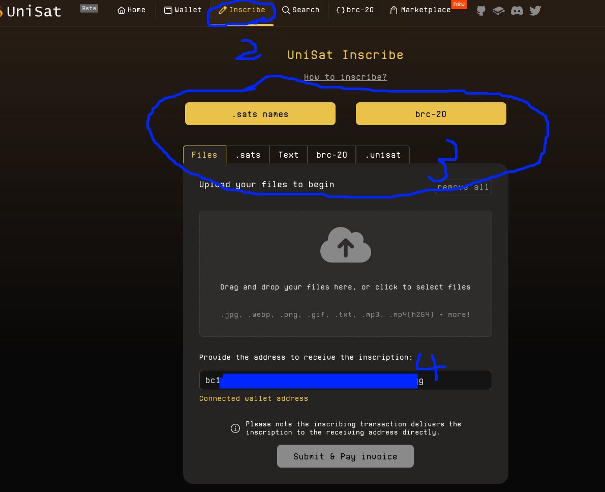 好几个人问怎么买 #brc20, 这里再简单说一下. 1. 到 unisat.io 申请钱包,建议用chrome浏览器，安装unisat 浏览器扩展钱包,保存好助记词和密码,图1,2 2.往生成的 #unisat 钱包存入 #比特币 (根据你的需求，建议500-1000usdt) 3. 在unisat.io 的 Inscribe 刻录你的铭文图3