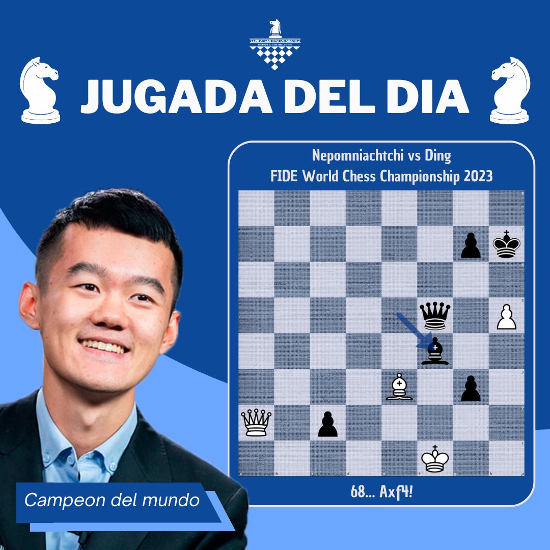 👑NUEVO CAMPEON MUNDIAL👑
La posicion resultante es el final de la cuarta partida del Desempate en rapidas entre Ian Nepomniachtchi y Ding Liren, el jugador de China logró imponerse y lograr asi conseguir el titulo de Campeon del Mundo terminando con el reinado de Magnus Carlsen.